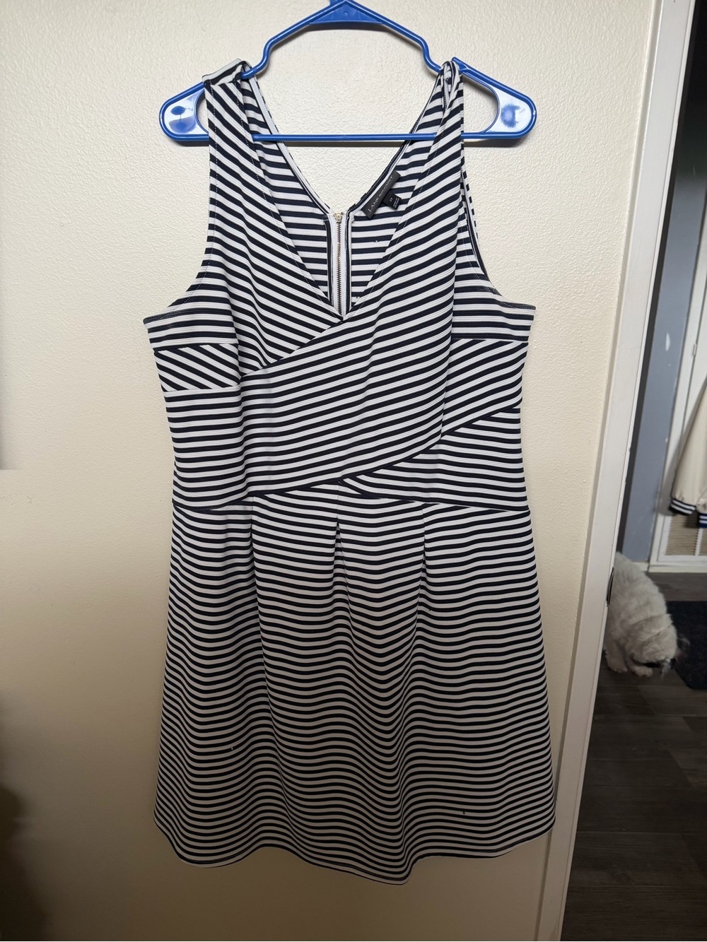 Lane Bryant Black and White Striped Sleeveless Fit & Flare Midi Dress